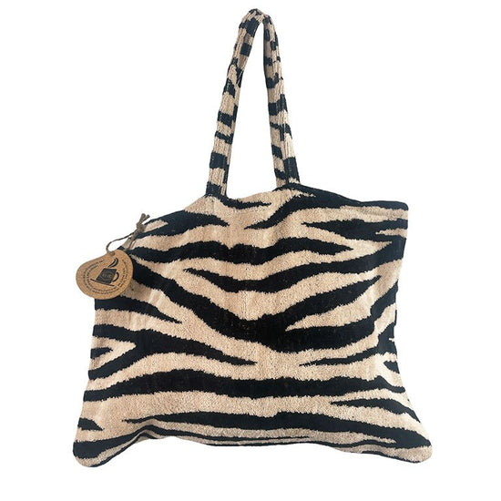 Strandtas - Jacquard donkerroze zebra / zwarte wafel Eén maat