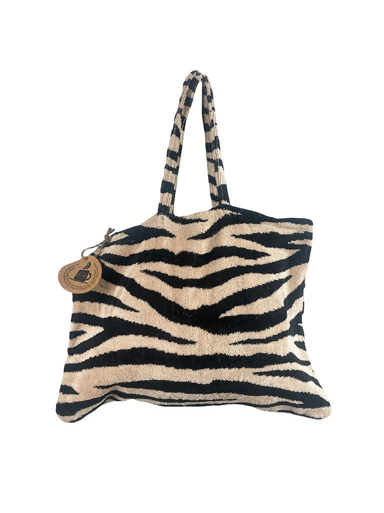 Strandtas - Jacquard donkerroze zebra / zwarte wafel Eén maat