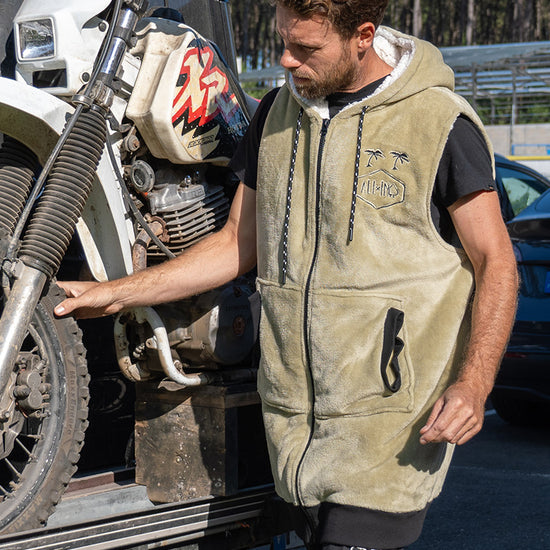 Down Plaid Poncho - Beige L/XL