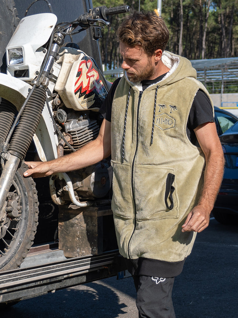 Down Plaid Poncho - Beige L/XL