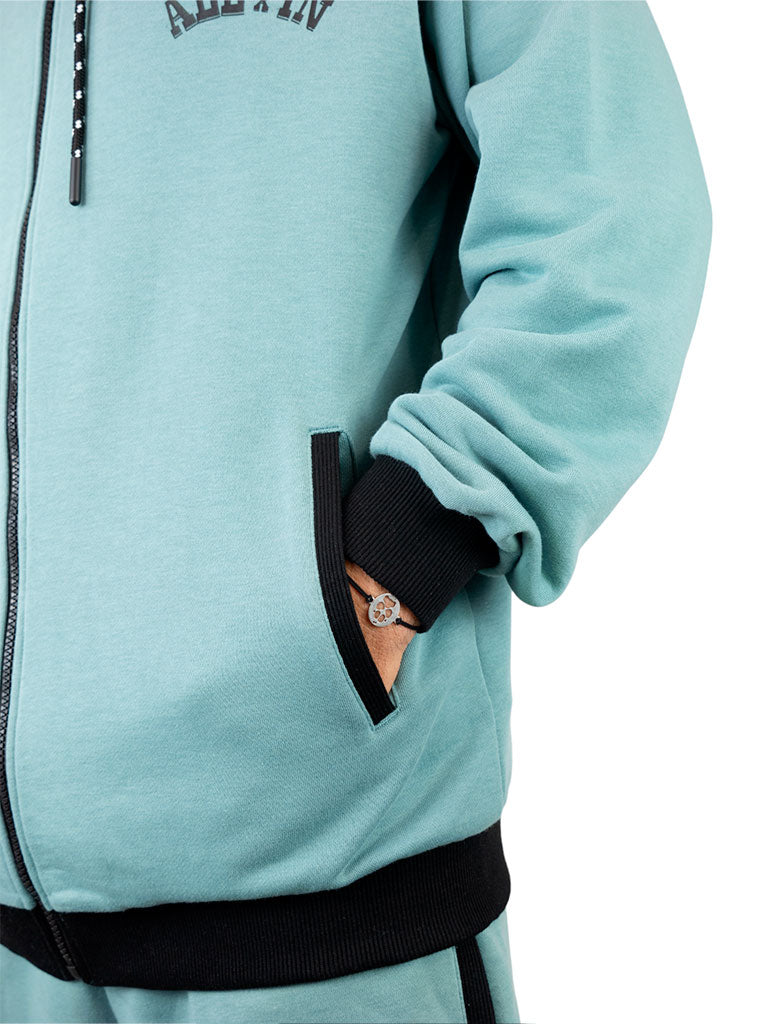 Franse Terry Hoodie - Blauw Groen L