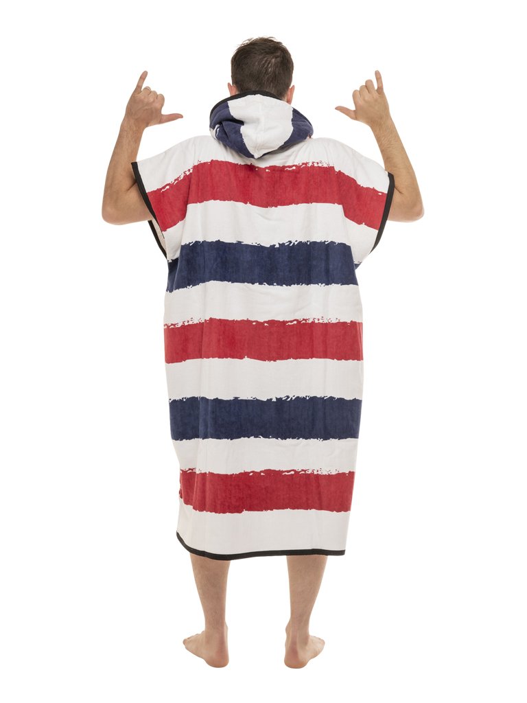 Klassieke Poncho Beach Crew - Streep Blauw Wafel Eén Maat