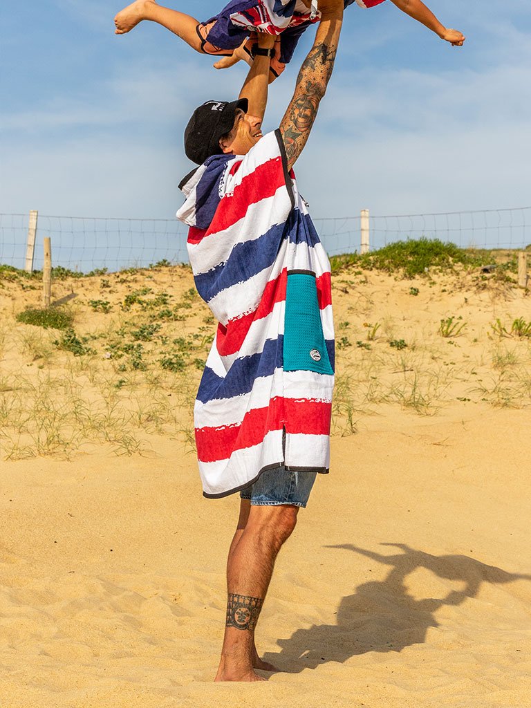 Klassieke Poncho Beach Crew - Streep Blauw Wafel Eén Maat