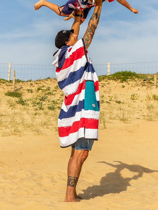 Classic Poncho Beach Crew - Stripe Blue Waffle One Size