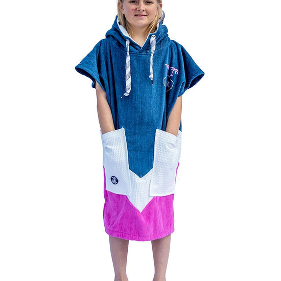 Kids Poncho - Grey Blue / White / Pink 6-9 ans