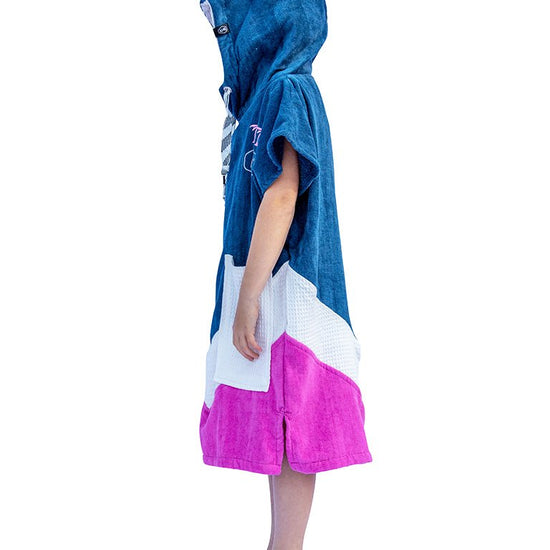 Kids Poncho - Grey Blue / White / Pink 6-9 ans