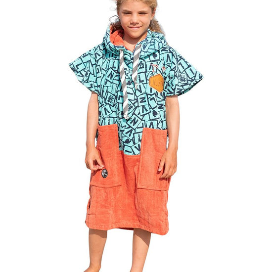 Kids Poncho - Lettrage All-In / Grey Blue Waffle 6-9 ans