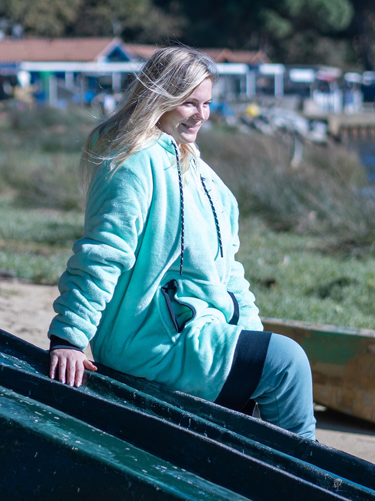 Plaid Poncho - Turquoise L/XL