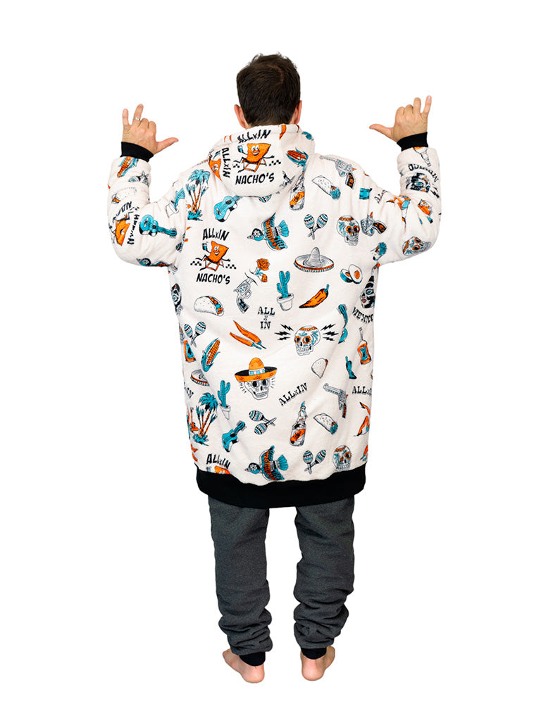 Geruite Poncho - Jacquard donkerroze zebra / zwart wafel L/XL