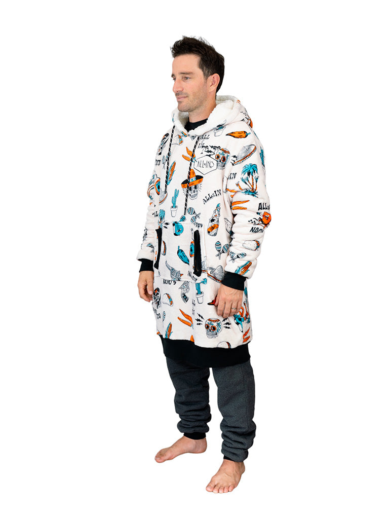 Geruite Poncho - Jacquard donkerroze zebra / zwart wafel XS/S/M