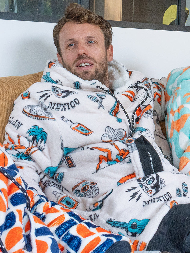 Geruite Poncho - Jacquard donkerroze zebra / zwart wafel L/XL