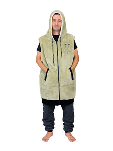 Poncho de cuadros sin mangas con cremallera - Beige