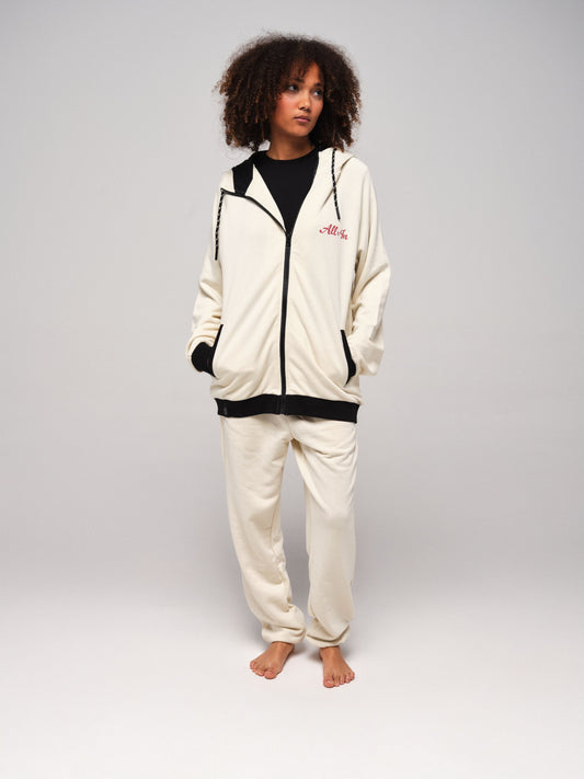Sweat coton à capuche - Blanc cassé