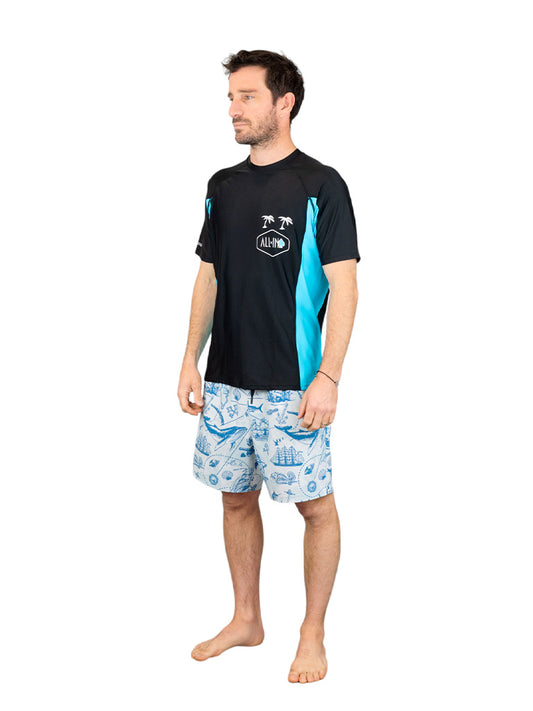 Heren surf lycra - Zwart / Turquoise