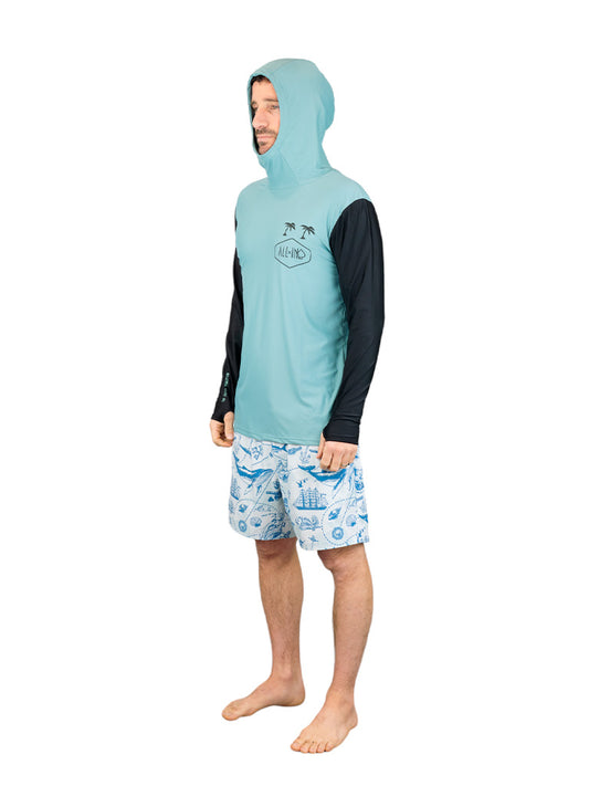 Heren surf lycra met capuchon - Blauwgroen