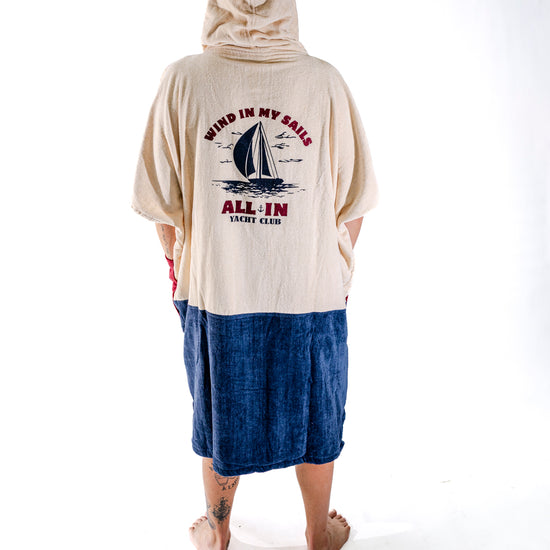 Big Foot poncho ALL-IN Yacht Club "Wind in My Sails" – vue dos – éponge coton OEKO-TEX®