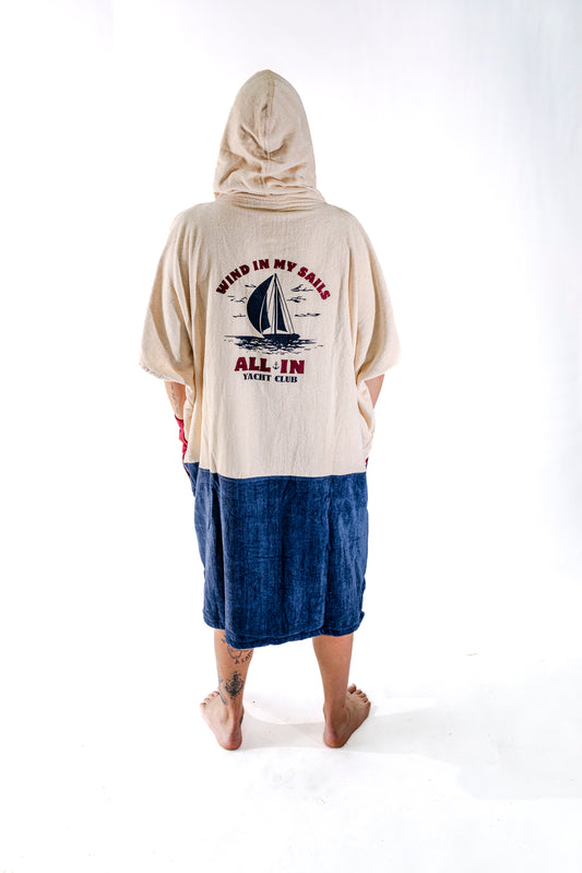 Big Foot poncho ALL-IN Yacht Club "Wind in My Sails" – vue dos – éponge coton OEKO-TEX®