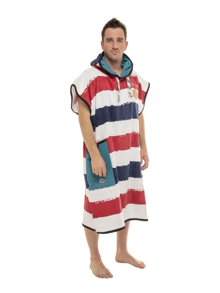 Classic Poncho Beach Crew - Stripe Blue Waffle Talla única