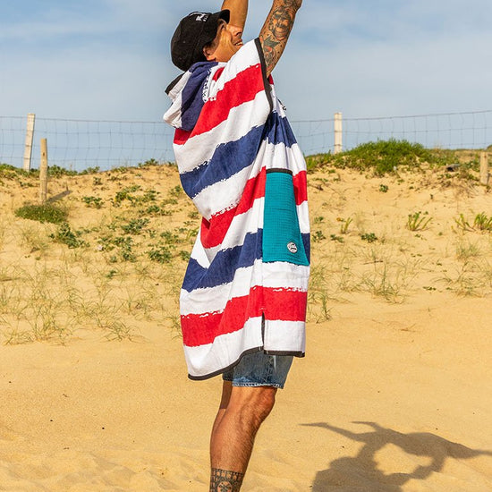 Classic Poncho Beach Crew - Stripe Blue Waffle Talla única