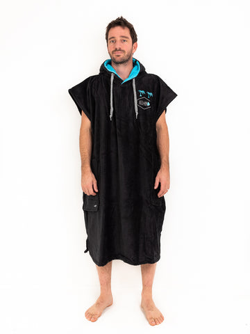 Poncho met capuchon voor volwassenen - Zwart / Turquoise