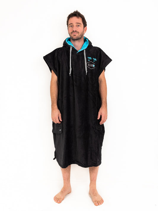 Poncho con capucha adulto - Negro / Turquesa