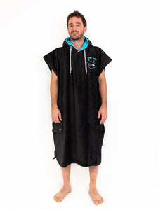 Poncho con capucha adulto - Negro / Turquesa