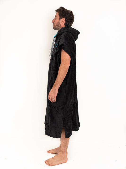 Poncho con capucha adulto - Negro / Turquesa