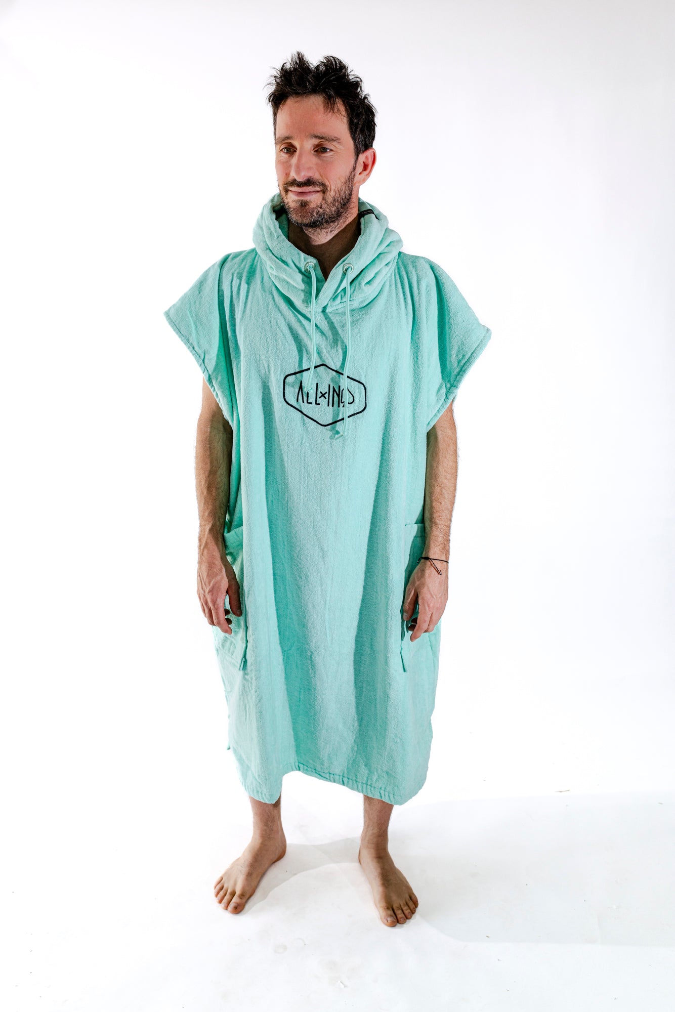 Poncho de surf ALL-IN Classic Mint, vue de face, éponge coton uni vert menthe, SS26