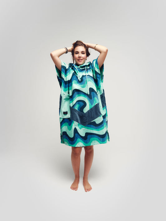 Children's poncho 6 to 9 years - Berlin Blue