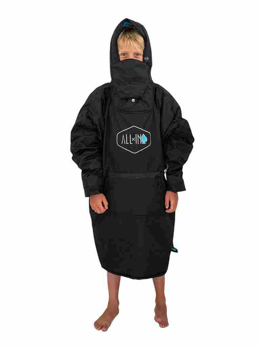 Junior waterdichte poncho - Zwart / Turquoise