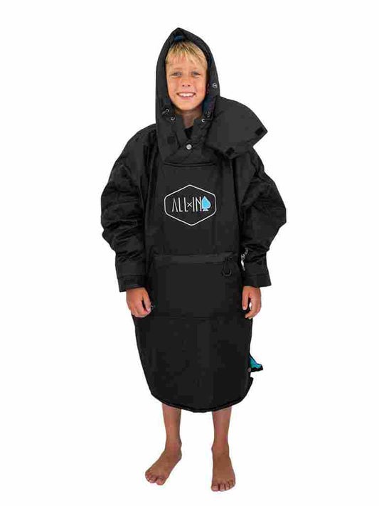 Junior waterdichte poncho - Zwart / Turquoise