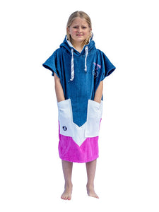 Kids Poncho - Grey Blue / White / Pink