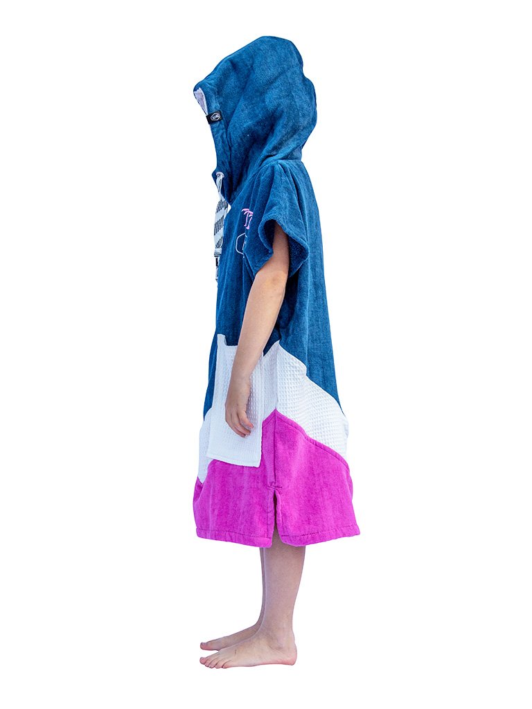 Kids Poncho - Grey Blue / White / Pink 6-9 ans