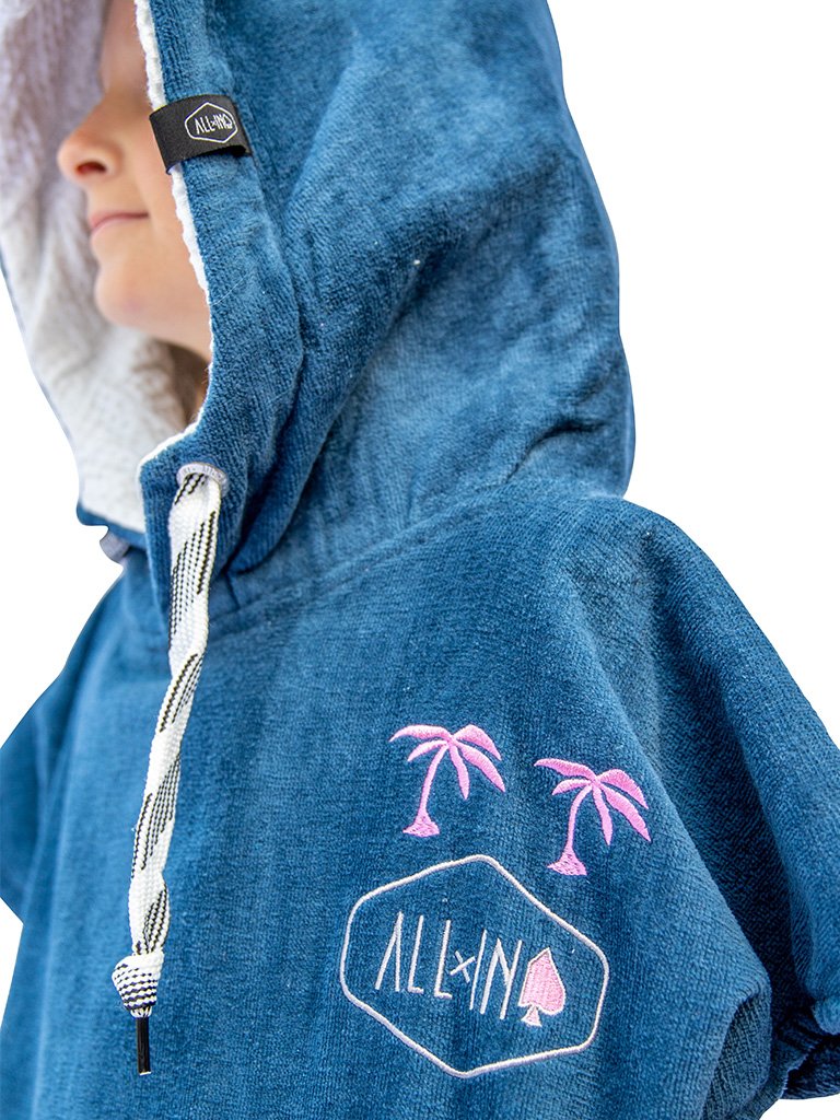 Kids Poncho - Grey Blue / White / Pink 6-9 ans