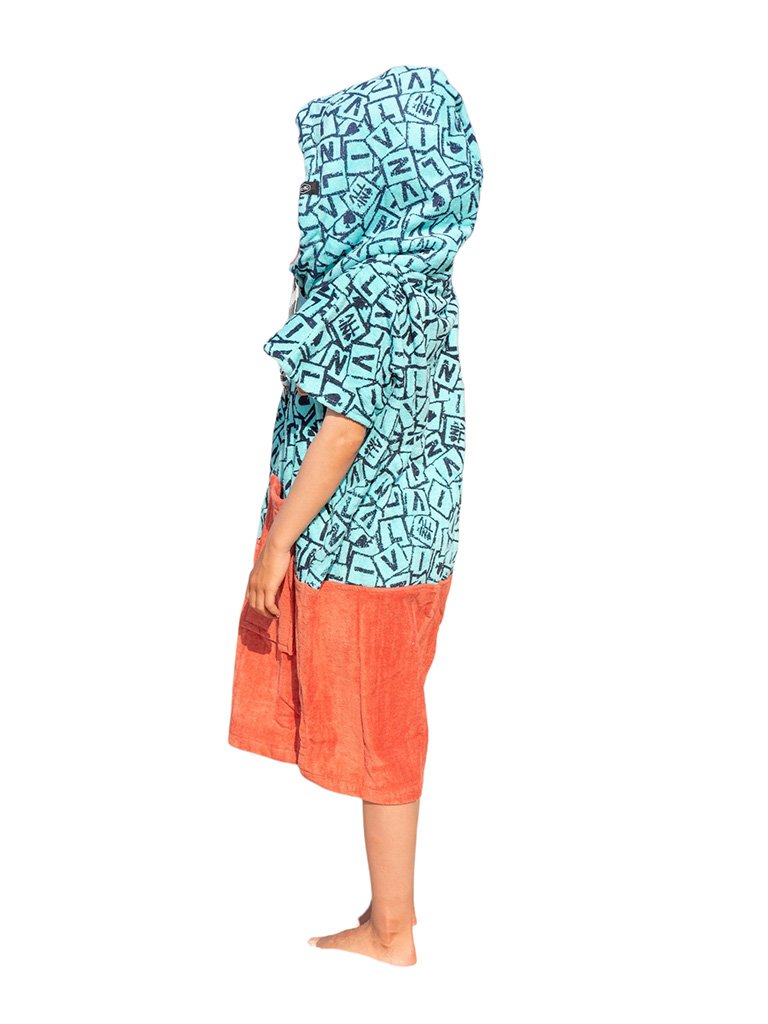 Kids Poncho - Lettrage All-In / Grey Blue Waffle 6-9 ans