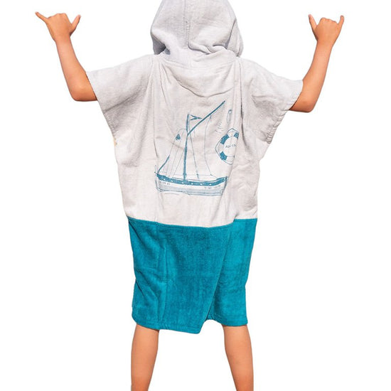 Kids Poncho - Marin Sky / Navy / Brick Waffle 6-9 ans