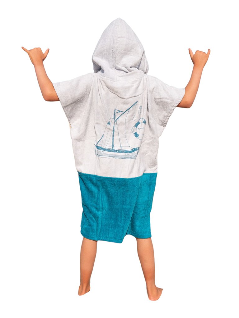 Kids Poncho - Marin Sky / Navy / Brick Waffle 6-9 ans