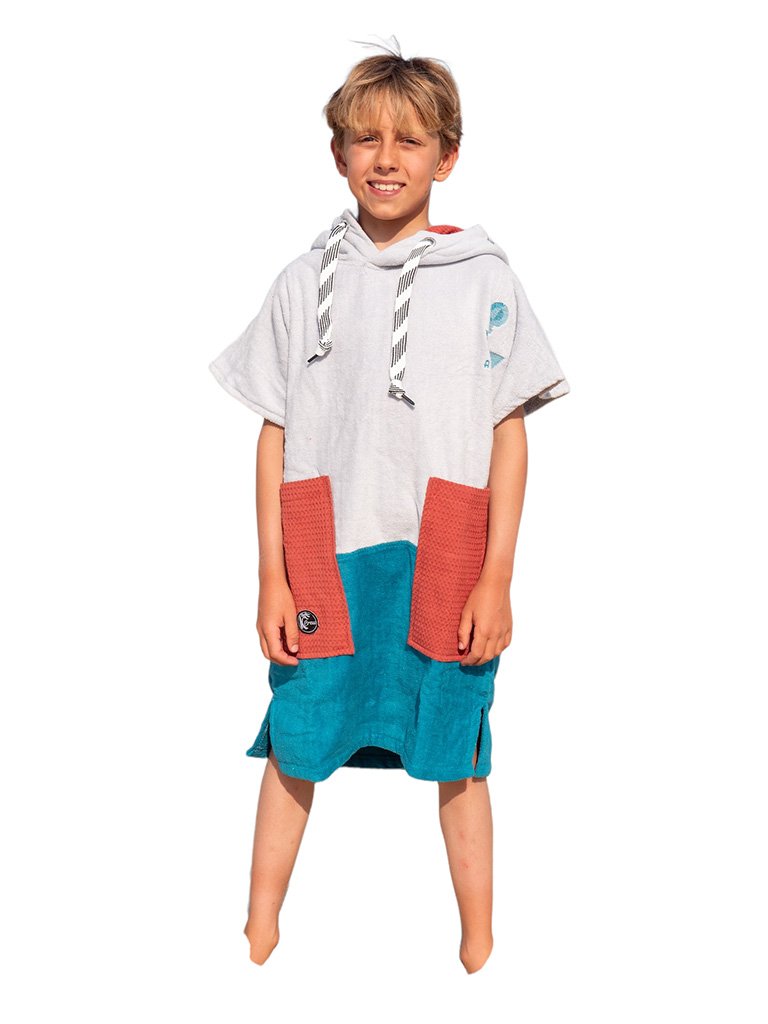 Kids Poncho - Marin Sky / Navy / Brick Waffle 6-9 ans