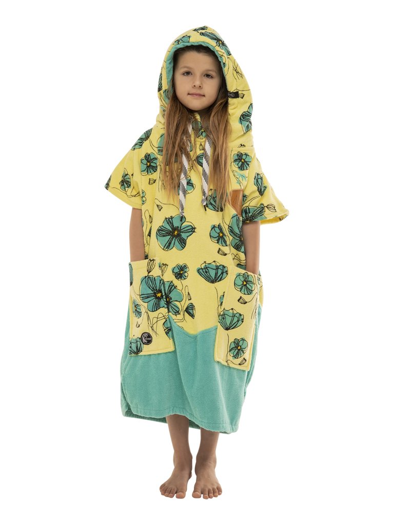 Kids Poncho - Coquelicot / Aqua 6-9 ans