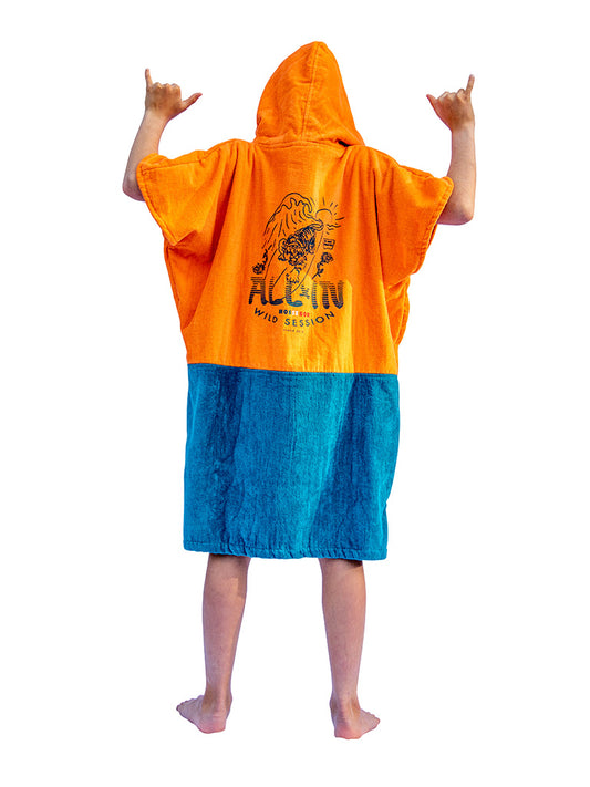 Poncho para niños de 6 a 9 años - Tigre Naranja / Azul Marino
