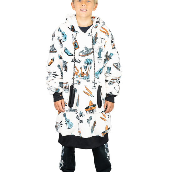Poncho a cuadros Junior - Jacquard Rosa Oscuro Cebra / Negro Waffle 6-14 años