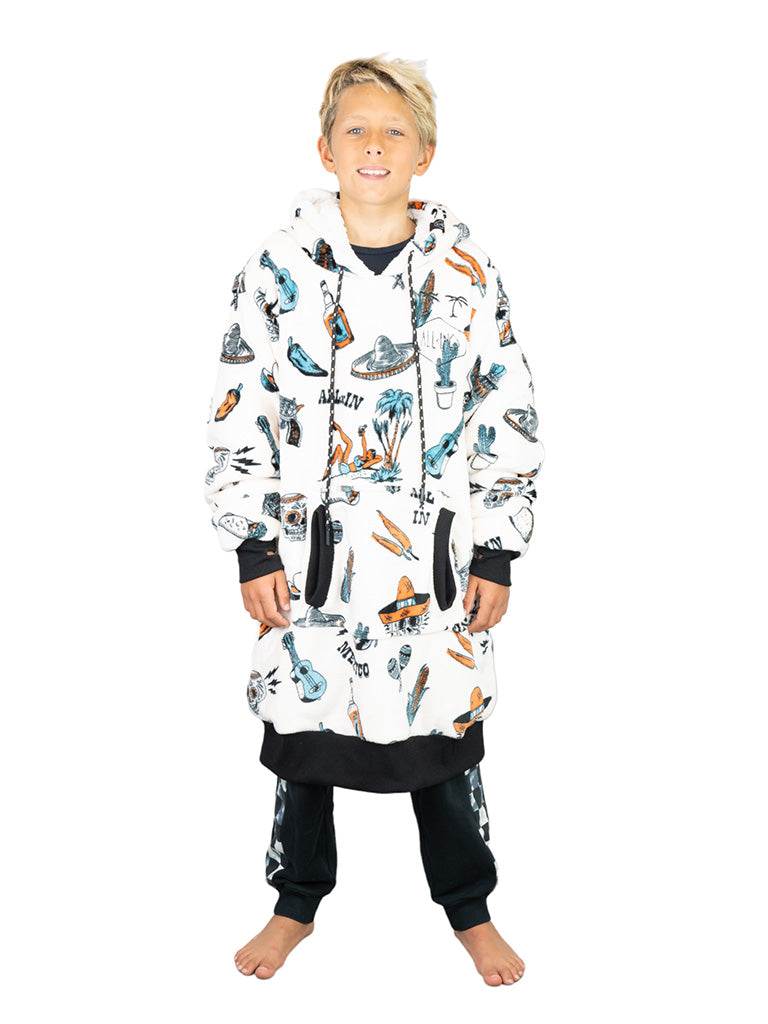 Poncho a cuadros Junior - Jacquard Rosa Oscuro Cebra / Negro Waffle 6-14 años