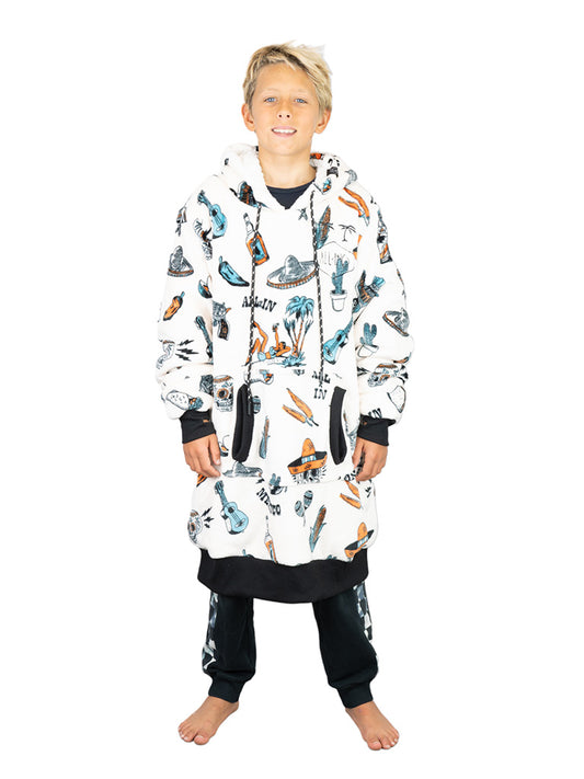 Geruite Poncho Junior - Jacquard Donker Roze Zebra / Zwart Wafel 6-14 jaar