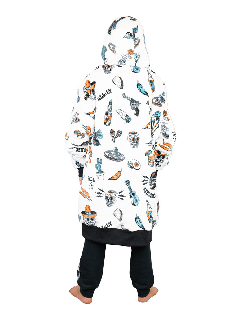 Poncho a cuadros Junior - Jacquard Rosa Oscuro Cebra / Negro Waffle 6-14 años
