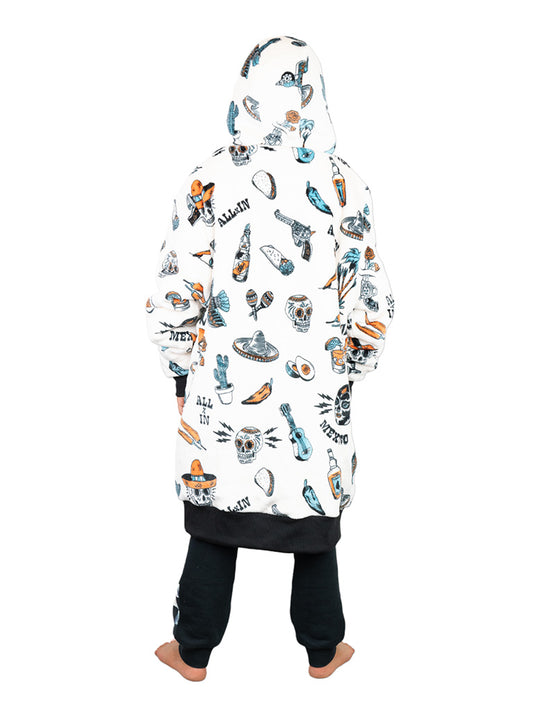 Geruite Poncho Junior - Jacquard Donker Roze Zebra / Zwart Wafel 6-14 jaar