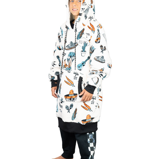 Poncho a cuadros Junior - Jacquard Rosa Oscuro Cebra / Negro Waffle 6-14 años