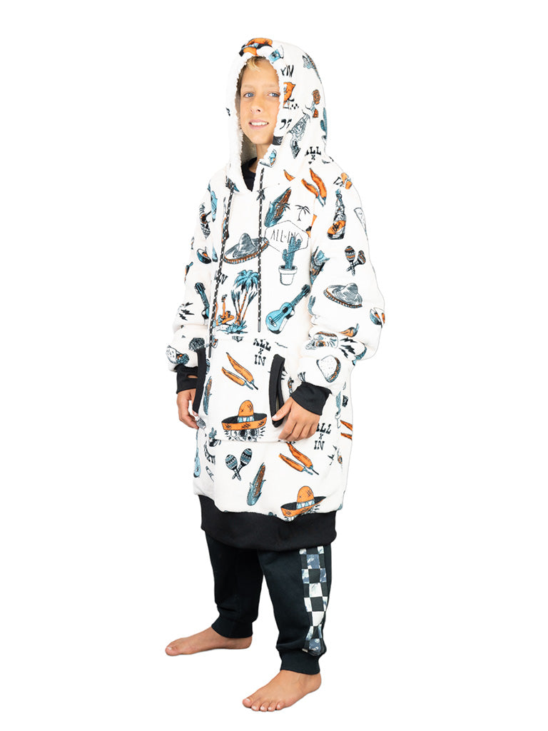 Poncho a cuadros Junior - Jacquard Rosa Oscuro Cebra / Negro Waffle 6-14 años
