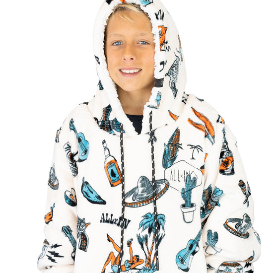 Poncho a cuadros Junior - Jacquard Rosa Oscuro Cebra / Negro Waffle 6-14 años