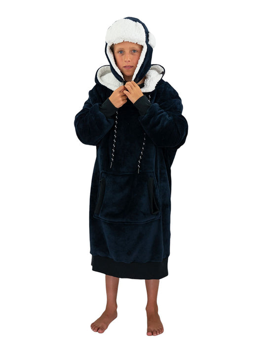 Junior geruite poncho - Grijsblauw 6-14 jaar
