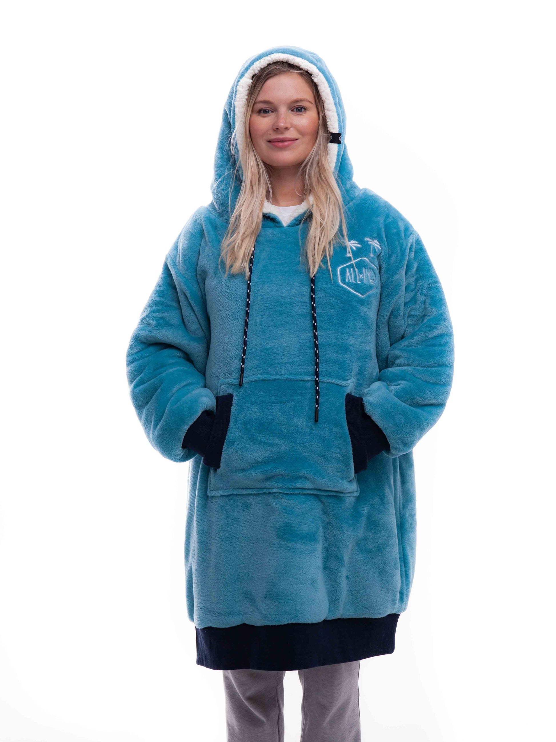 Geruite Poncho - Blauw XS/S/M